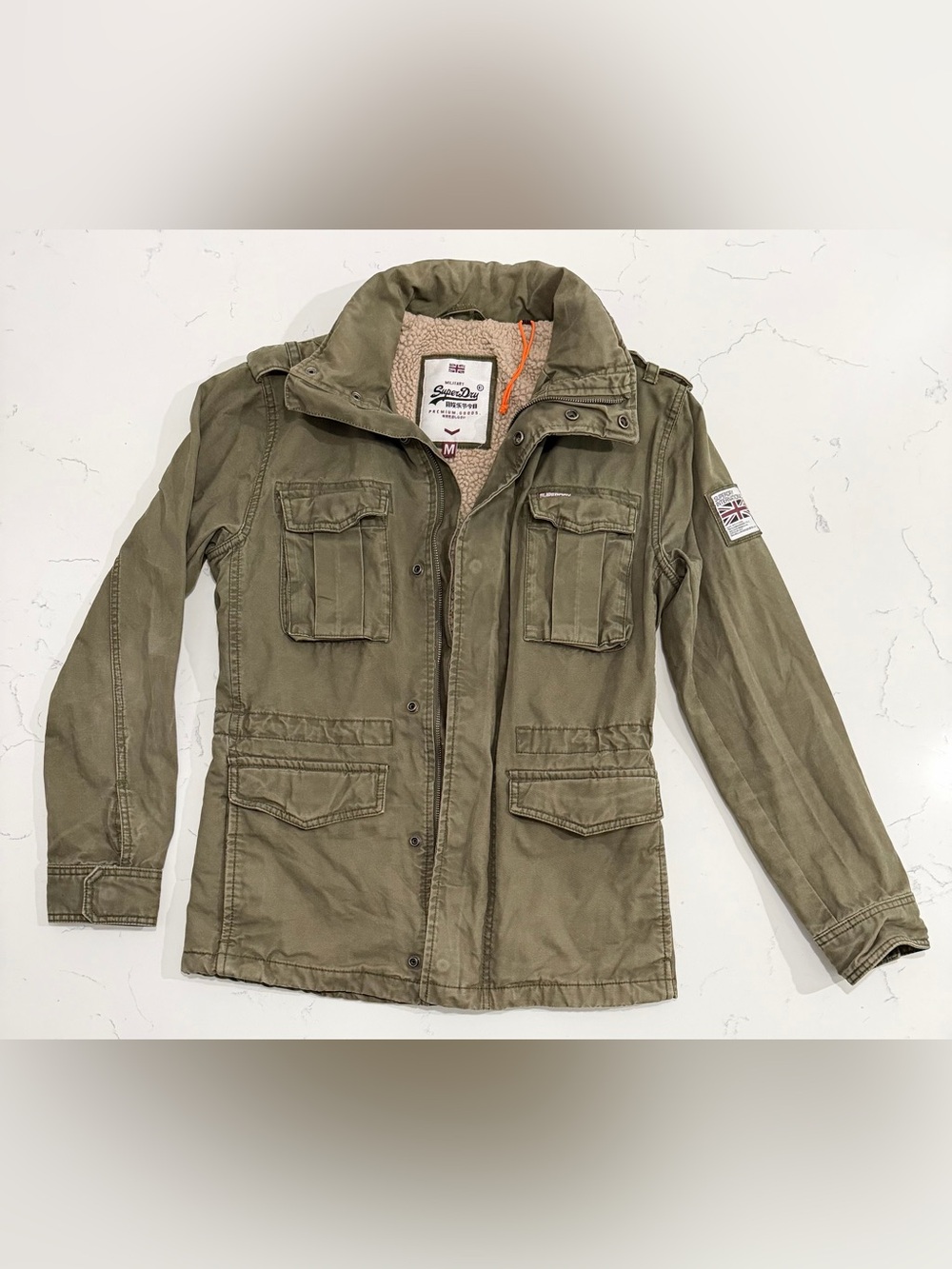 Superdry Olive Green Utility Field Jacket with Sherpa Lining